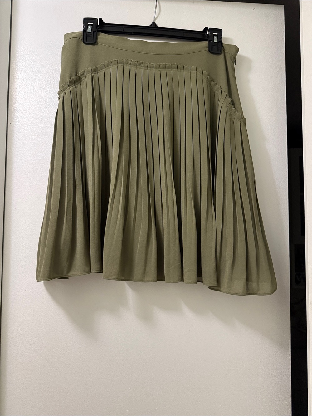 Pleated Olive Green A-Line Skirt Reiss